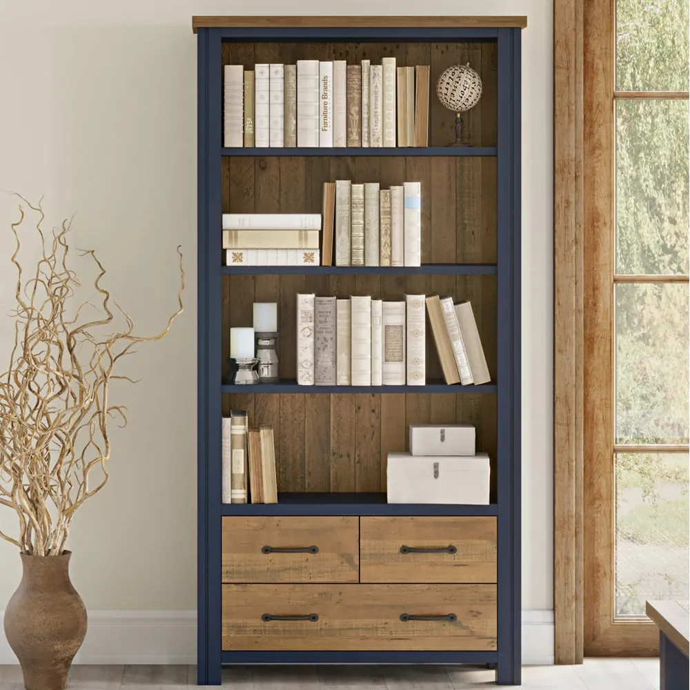 Savona Bookcase with 3 Drawers - Blue, Oak