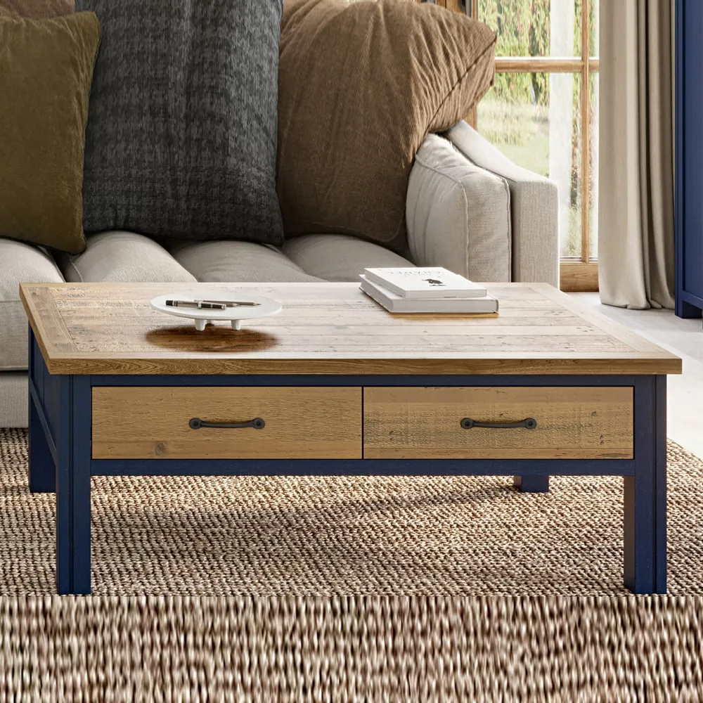 Savona Coffee Table with 4 Drawers - Blue, Oak