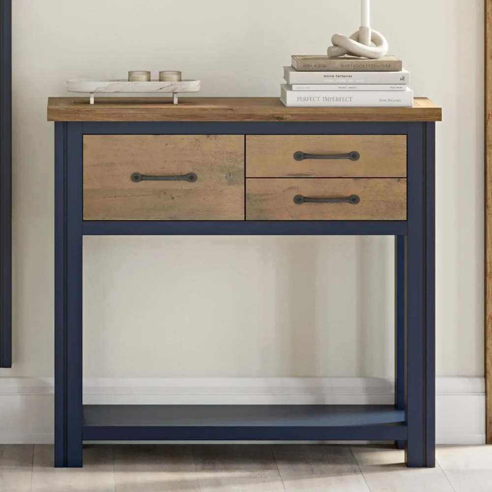 Savona Console Table with 3 Drawers - Blue, Oak image