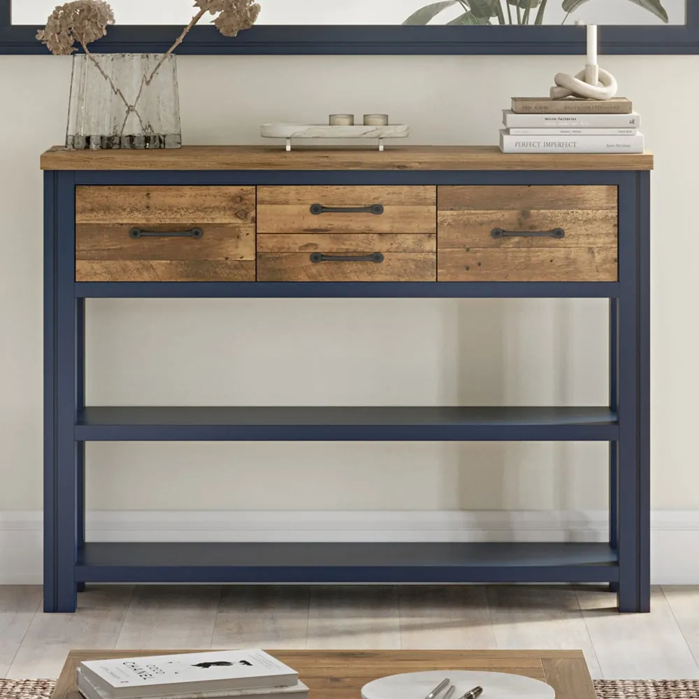 Savona Console Table with 4 Drawers - Blue, Oak
