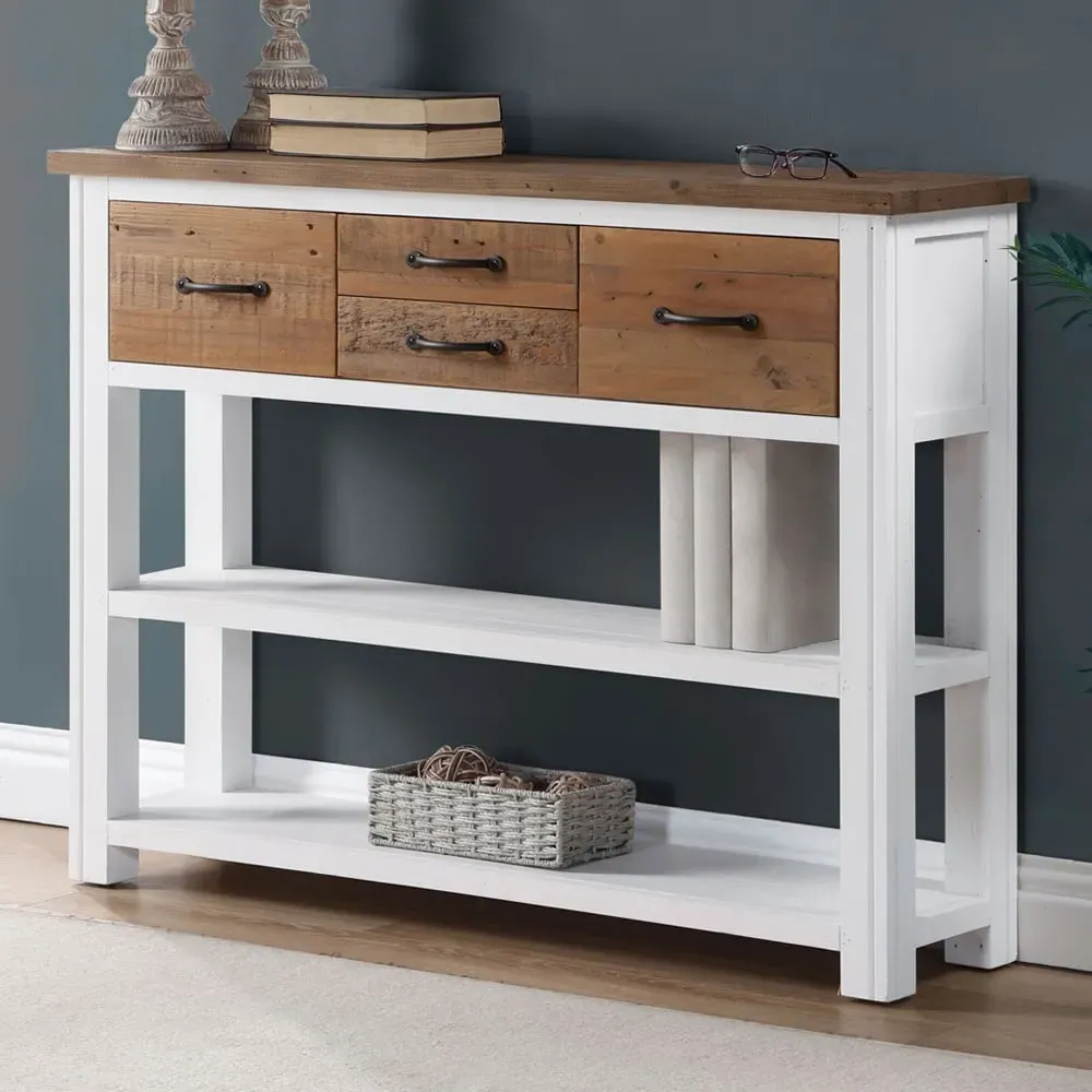 Savona Console Table with 4 Drawers - White, Oak