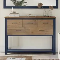 Savona Console Table with 5 Drawers - Blue, Oak