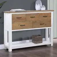 Savona Console Table with 5 Drawers - White, Oak