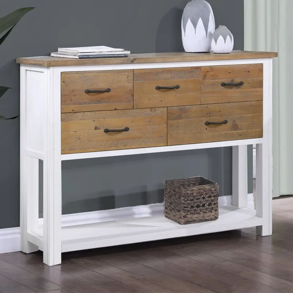 Savona Console Table with 5 Drawers - White, Oak