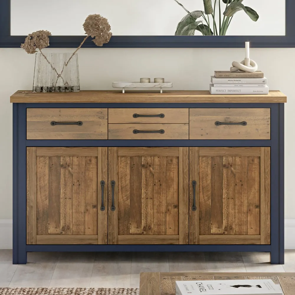 Savona Sideboard with 3 Doors 4 Drawers - Blue, Oak