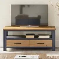 Savona TV Stand with 2 Drawers - Blue, Oak