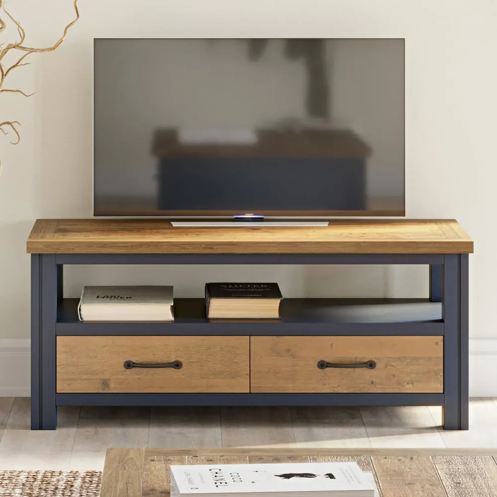 Savona TV Stand with 2 Drawers - Blue, Oak