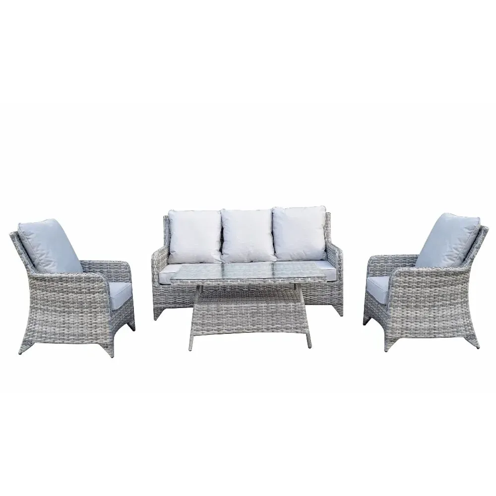 Savvy 5-Seater Rattan Garden Sofa Set with Coffee Table - Grey