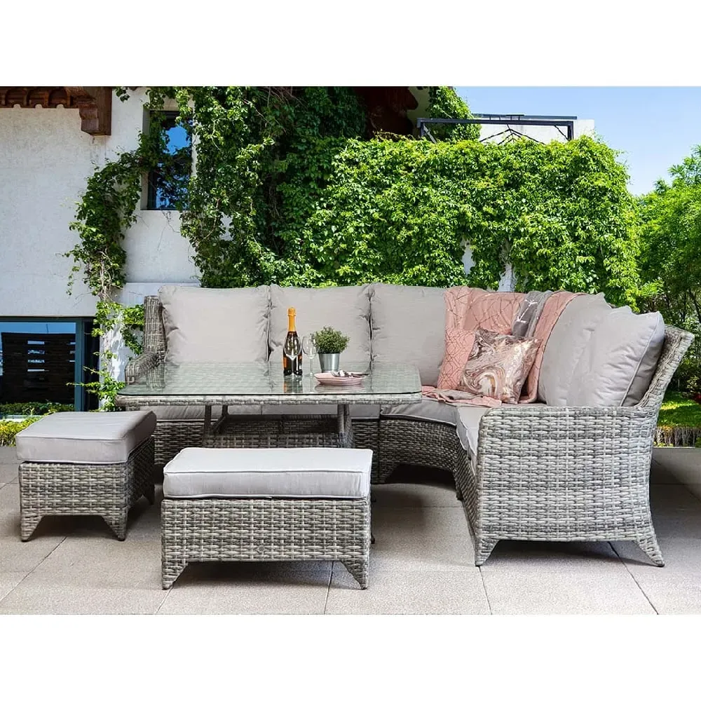 Savvy Corner Dining Set with Ottomans - Grey, Rattan
