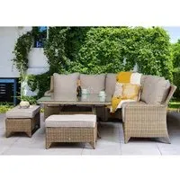 Savvy Corner Dining Set with Ottomans - Natural, Rattan
