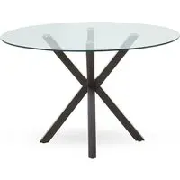 Sawford Round Dining Table - Clear Glass, Black Wood