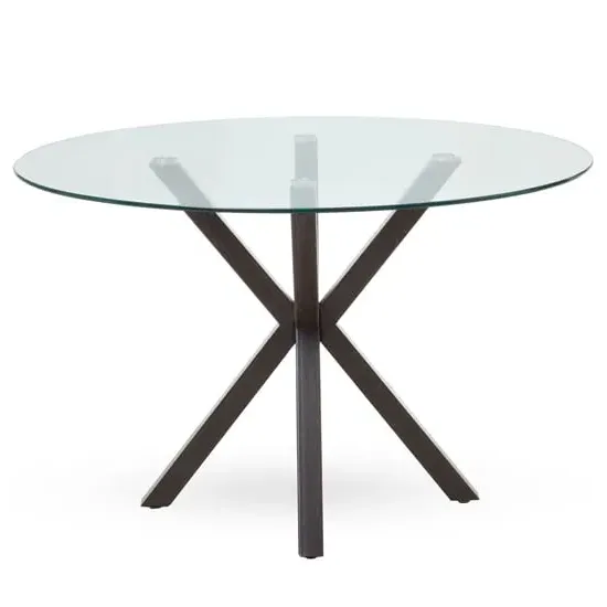 Sawford Round Dining Table - Clear Glass, Black Wood
