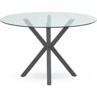 Sawford Round Dining Table - Clear Glass, Grey Metal
