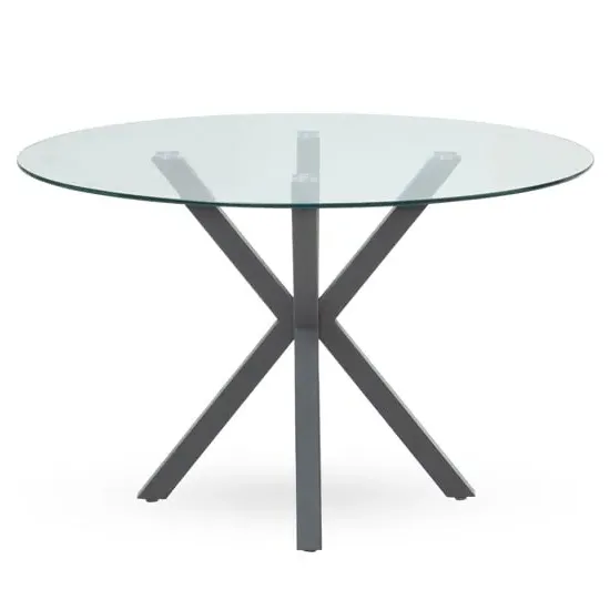 Sawford Round Dining Table - Clear Glass, Grey Metal image