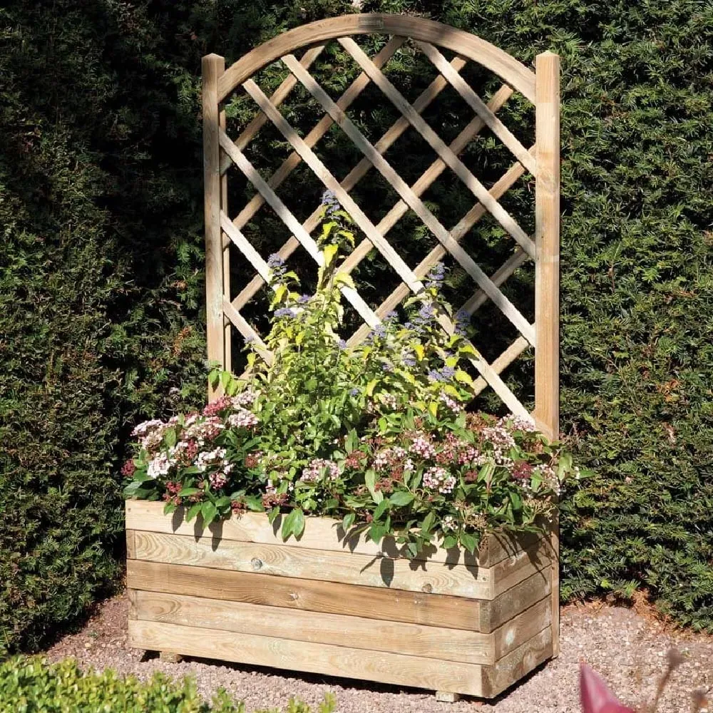 Sawrey Rectangular Garden Planter with Lattice - Natural image