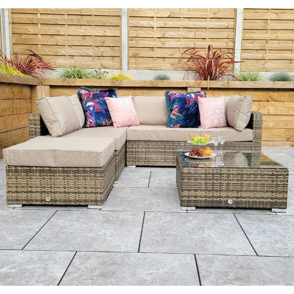 Saxen Corner Garden Sofa Set with Coffee Table - Brown, Rattan