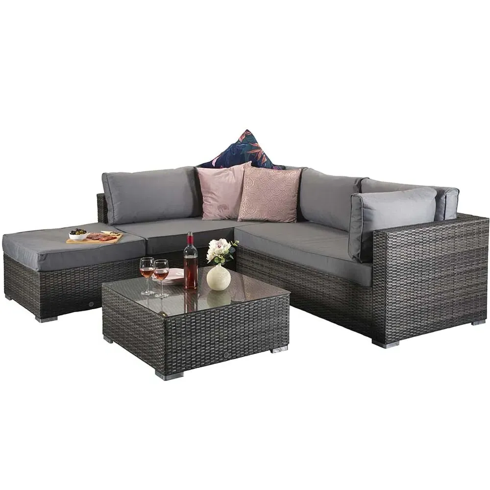 Saxen Corner Garden Sofa Set with Coffee Table - Grey, Rattan