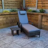 Saxen Garden Sun Lounger with Drinks Table - Grey, Rattan alternate view