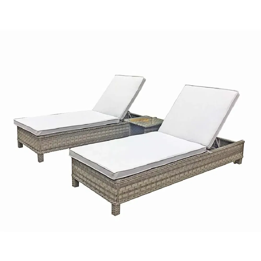 Sayer Rattan Garden Sun Lounger with Drinks Table - Grey image
