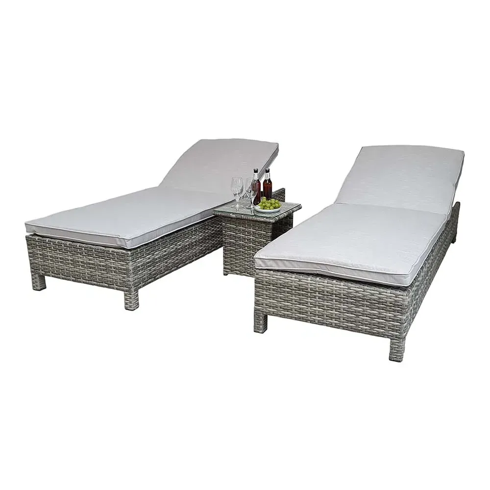 Sayer Rattan Garden Sun Lounger with Drinks Table - Silver Grey