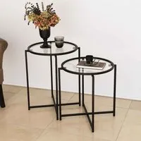 Saziro Nesting Side Tables Set - Black, Tempered Glass alternate view