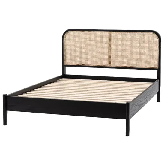 Scalar Double Bed Frame - Black, Natural Wood