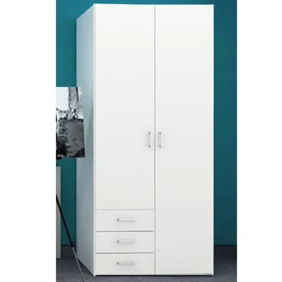 Scalia Large Wardrobe with 2 Doors & 3 Drawers - White, Wood product