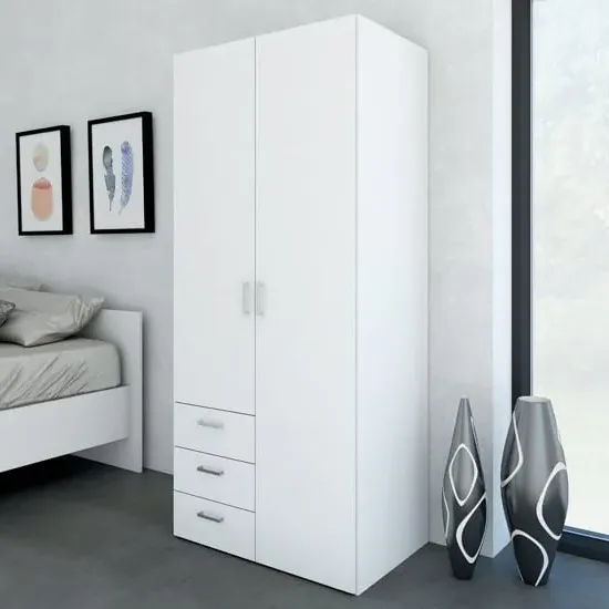 Scalia Small Wardrobe with 2 Doors 3 Drawers - White