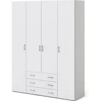 Scalia Wardrobe with 4 Doors 3 Drawers - White, MDF