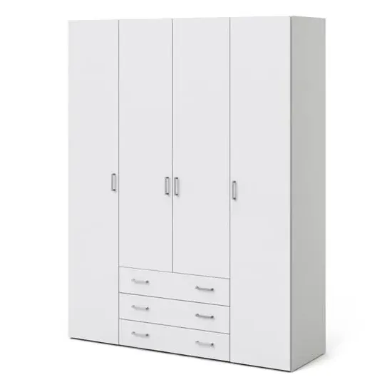 Scalia Wardrobe with 4 Doors 3 Drawers - White, MDF
