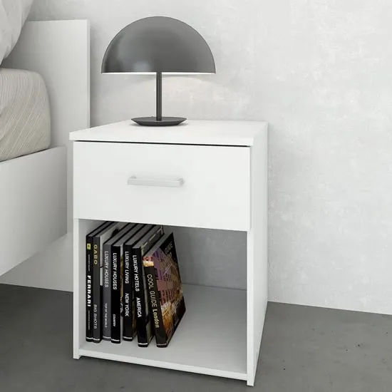 Scalia Wooden Bedside Cabinet with 1 Drawer - White image