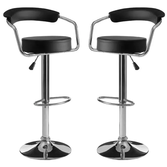 Scalo Bar Chairs with Chrome Base - Black, Faux Leather image