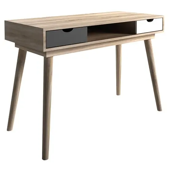 Scandia Laptop Desk with Storage - Oak, Grey