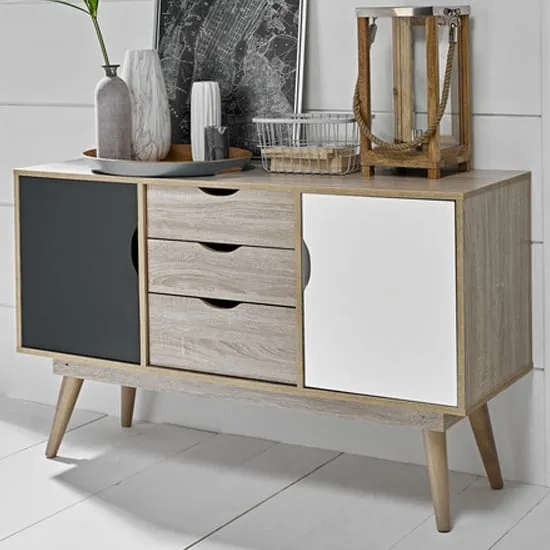 Scandia Wooden Sideboard - Oak, Grey image