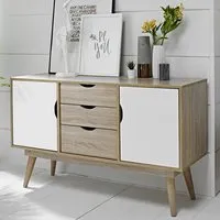 Scandia Wooden Sideboard - Oak, White