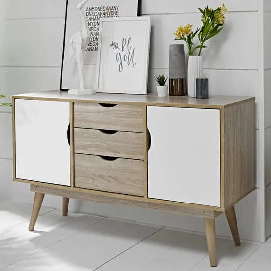 Scandia Wooden Sideboard - Oak, White image