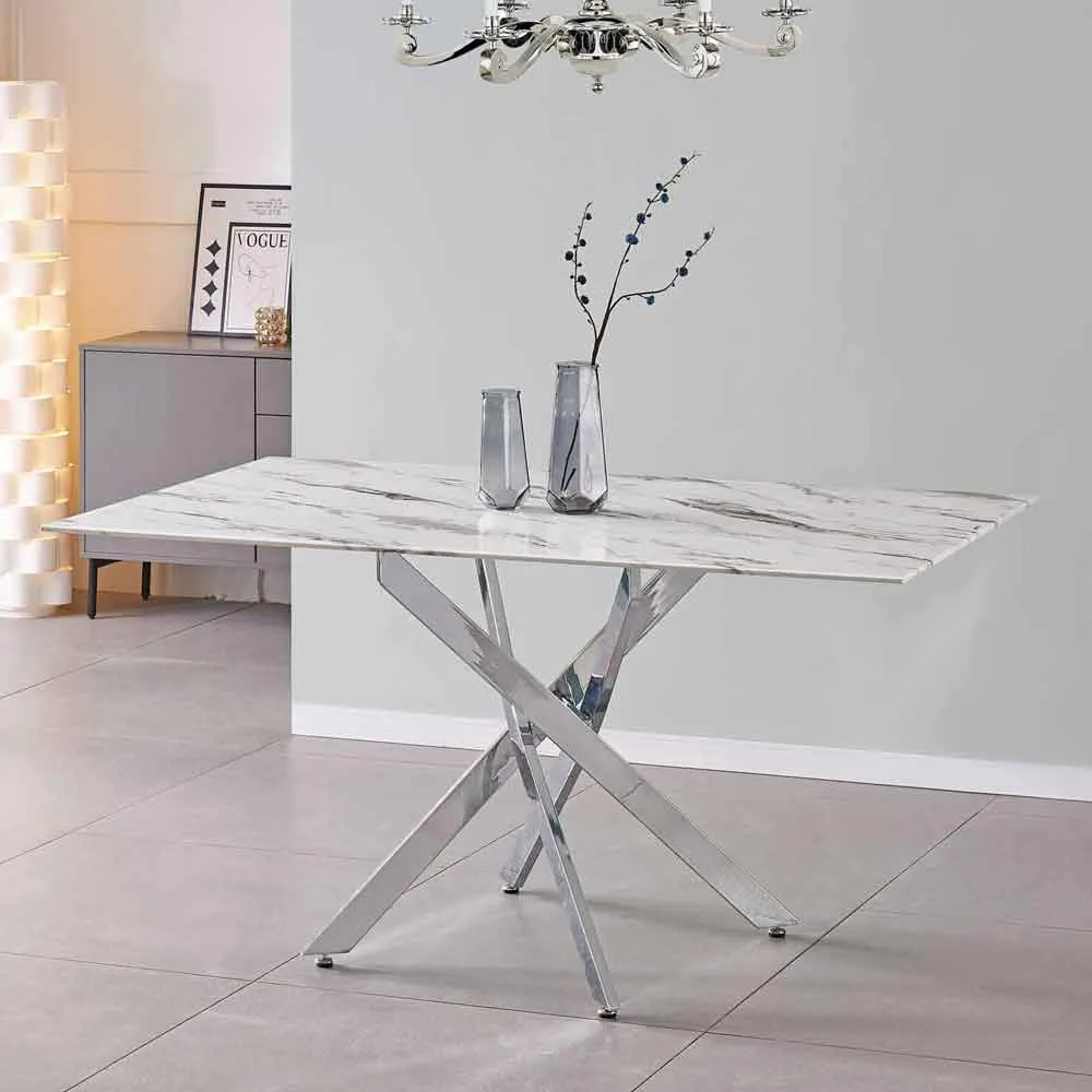 Sceptre Dining Table Marble Effect Glass Top - Silver product