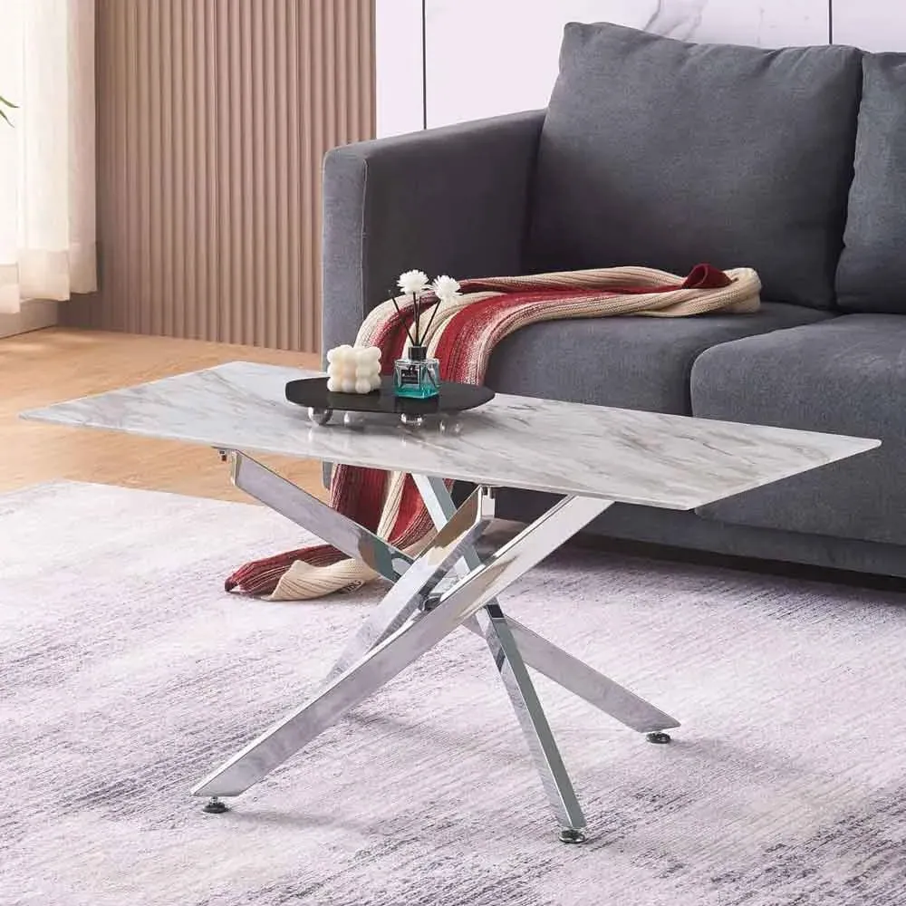 Sceptre Marble Effect Glass Top Coffee Table - Silver product