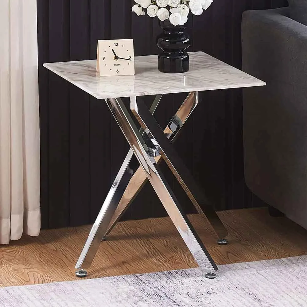 Sceptre Side Table Marble Effect Glass Top - Silver product