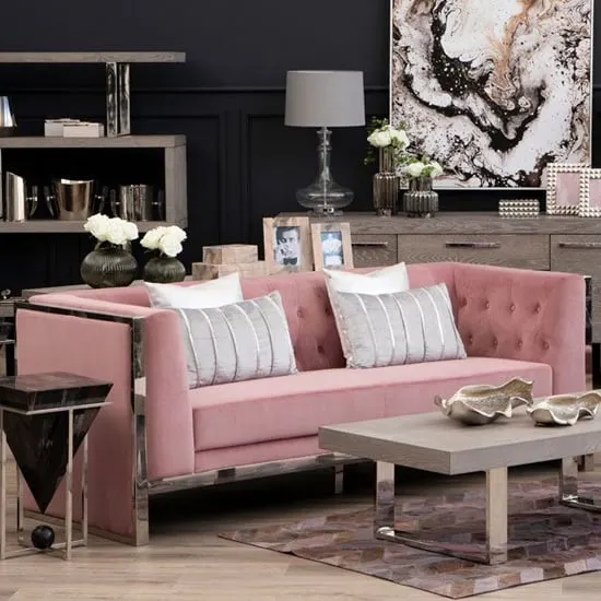 Sceptrum 3-Seater Sofa with Steel Frame - Pink, Velvet image