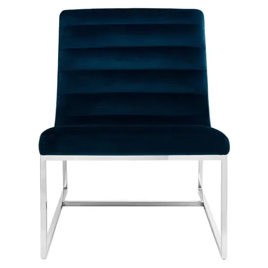Sceptrum Curved Lounge Chair with Steel Frame - Blue, Velvet