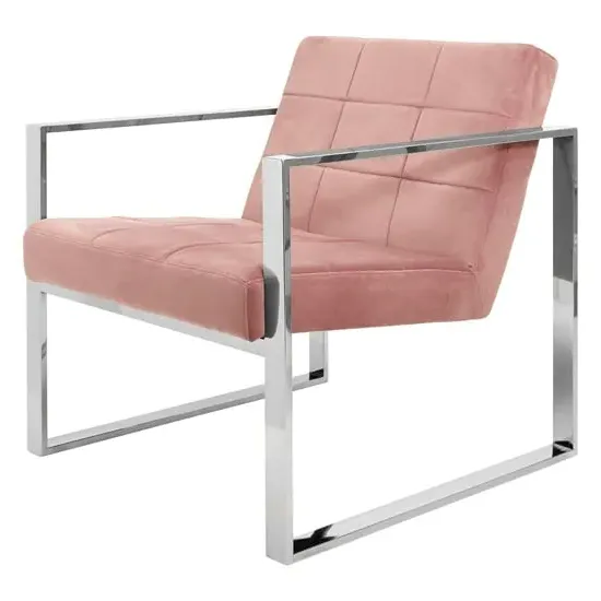 Sceptrum Lounge Chair with Steel Frame - Pink, Velvet