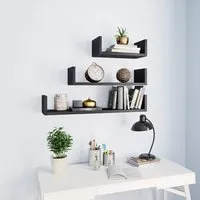 Scotia Set of 3 Wall Display Shelves - Black, Engineered Wood