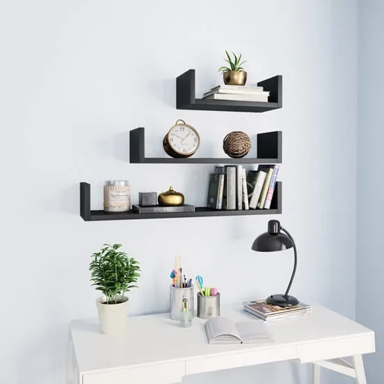 Scotia Set of 3 Wall Display Shelves - Black, Engineered Wood image