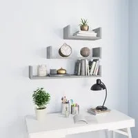 Scotia Set of 3 Wall Display Shelves - Concrete Effect