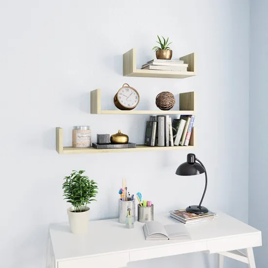 Scotia Set of 3 Wall Display Shelves - Sonoma Oak, Engineered Wood product
