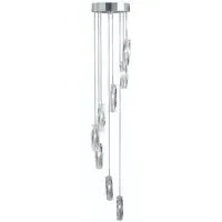 Sculptured Crystal Glass Multi Drop Pendant Light - Chrome