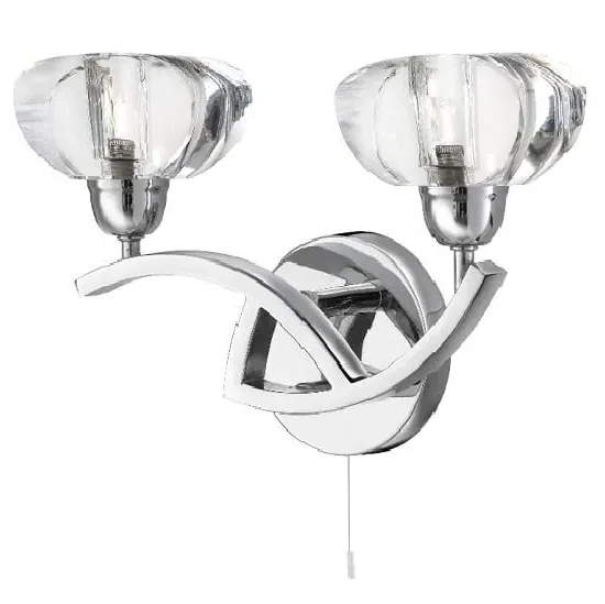 Sculptured Ice 2 Light Curved Wall Bracket - Chrome, Glass image