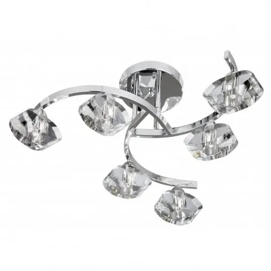 Sculptured Ice 6 Light Curved Semi-Flush Ceiling Light - Chrome