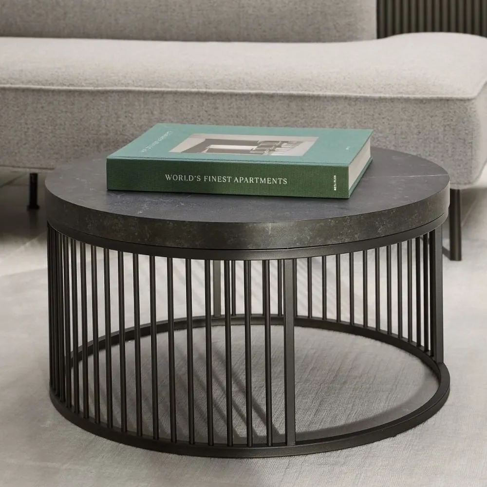 Seattle Round Coffee Table - Black Marble Effect, Wood product